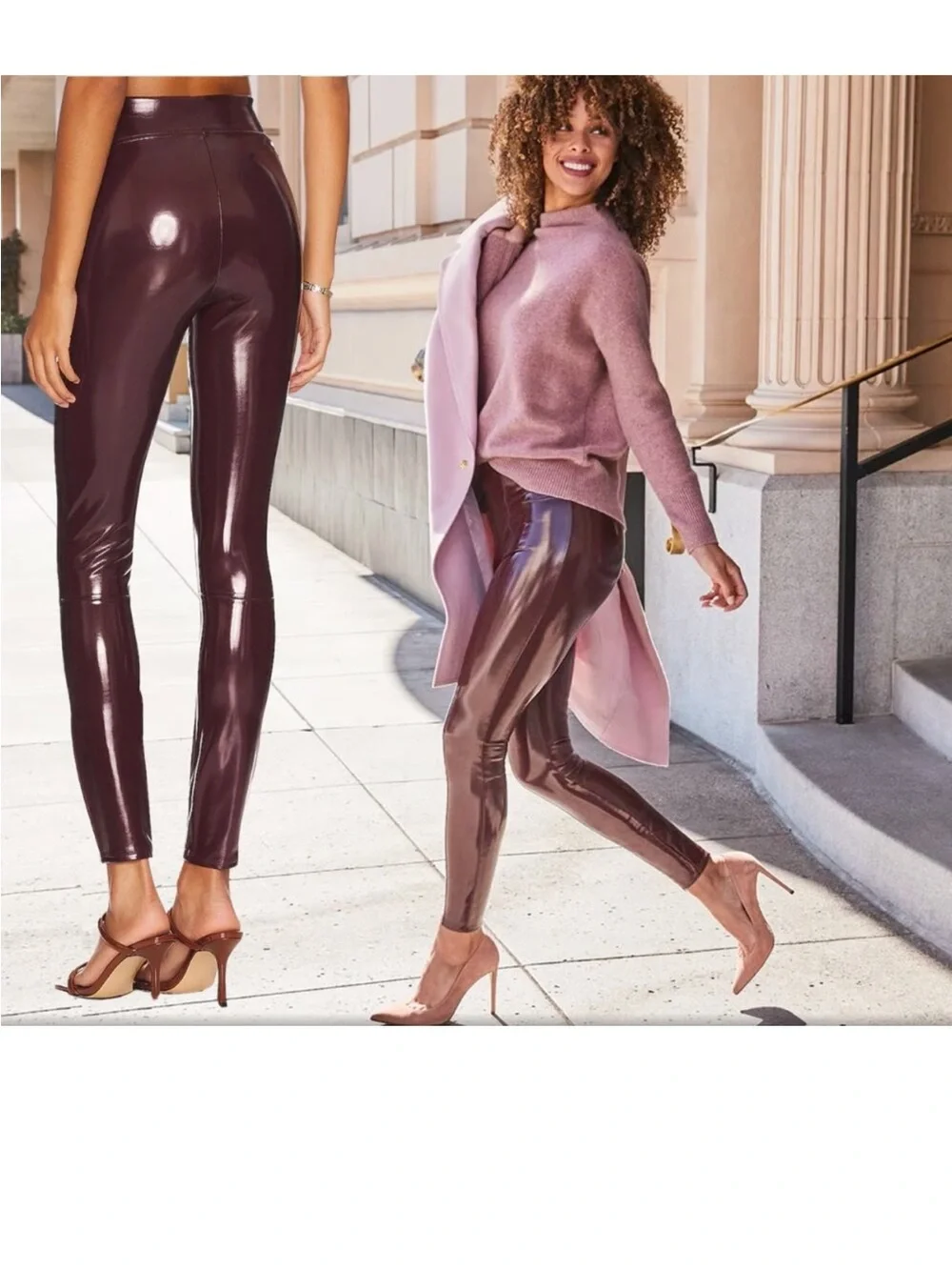 SPANX Faux Patent Leather Leggings Ruby - Picture 1 of 14